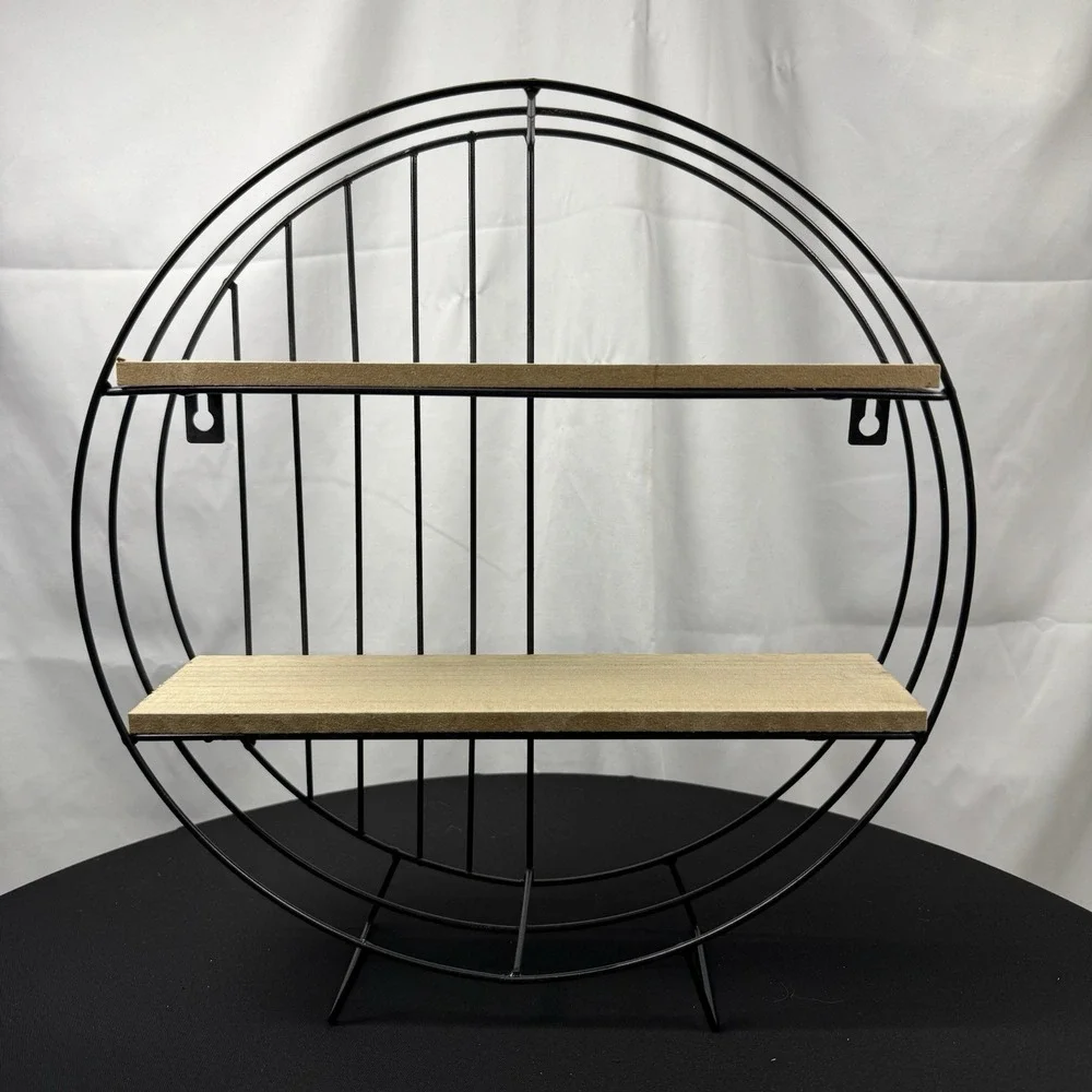 Circular Wall Hanging Shelf Modern Black Metal Wire Retro Home